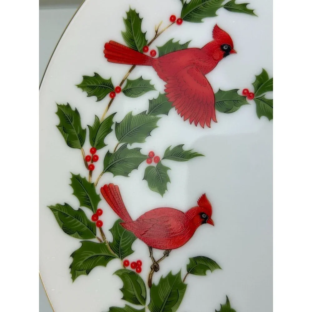Lefton China Vintage Cardinal Bird Holly Ivy Christmas Holiday Plate Japan 1984